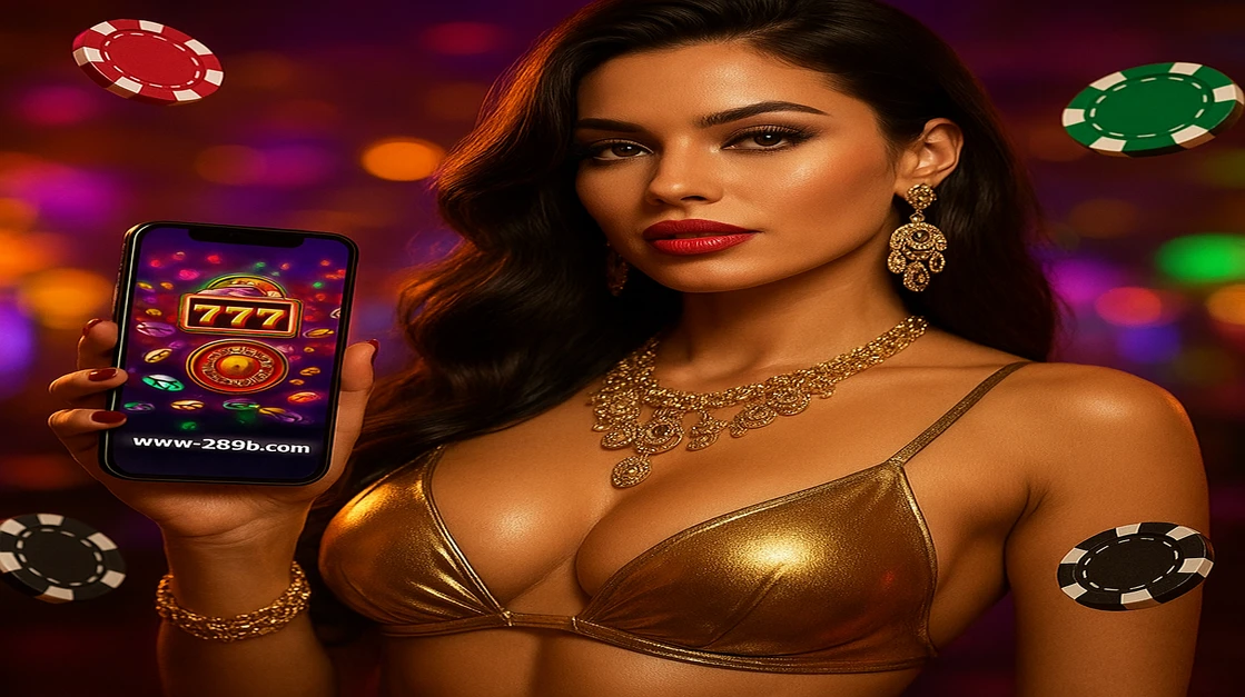 ট্রপিক্যাল গেমিং প্ল্যাটফর্ম সেটিং-এ একজন চমৎকার নারী 299b অ্যাপসহ স্মার্টফোন ধরেছেন; তার চারপাশে সোনালি টাকার-স্টাইল কয়েন পড়ে যাচ্ছে, আধুনিক ও রোমাঞ্চকর গেমিং প্ল্যাটফর্মকে উজ্জ্বল করে।